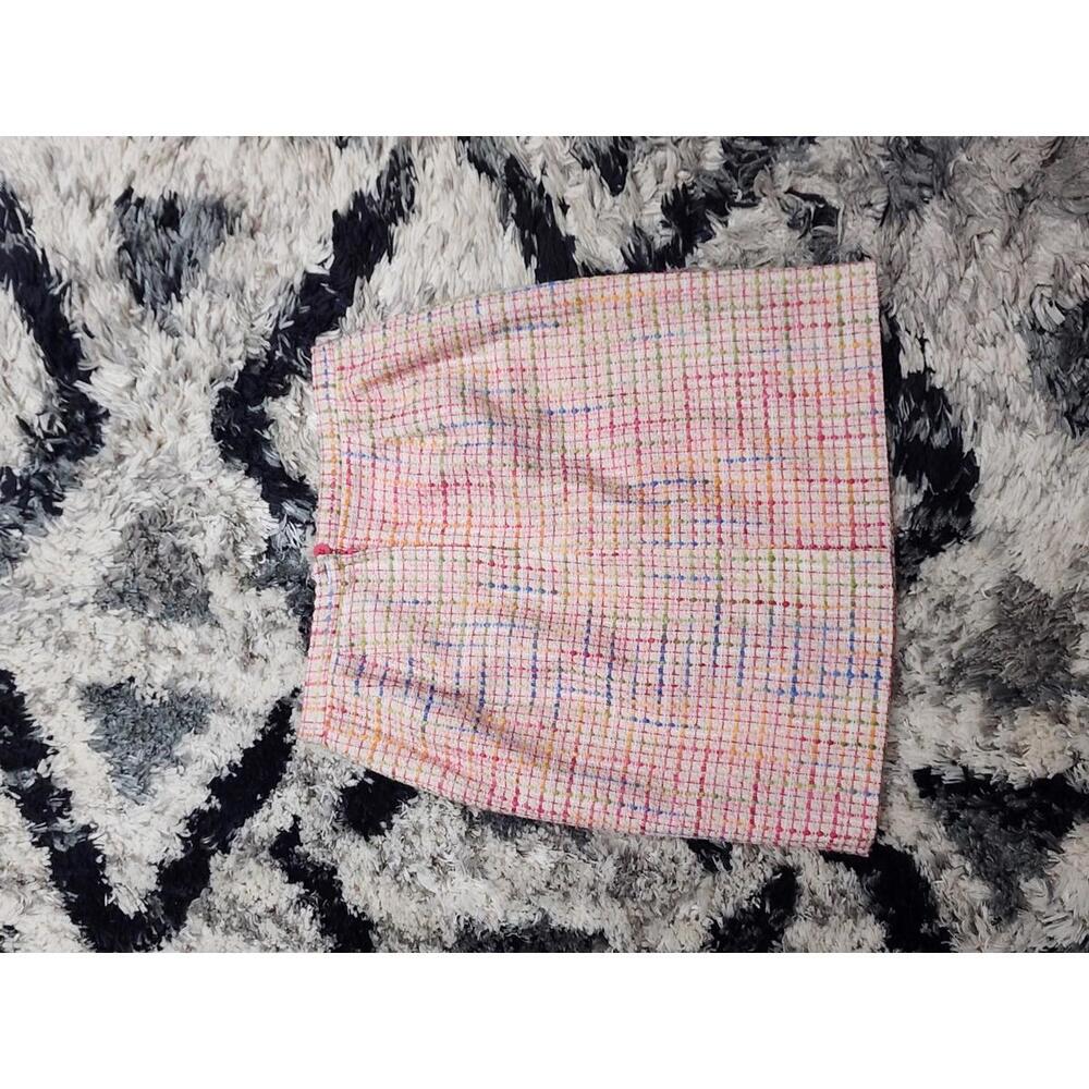 Karen Scott Petite Pink 10p Woven Multi Color Rainbow Lined Skirt y2k Preppy